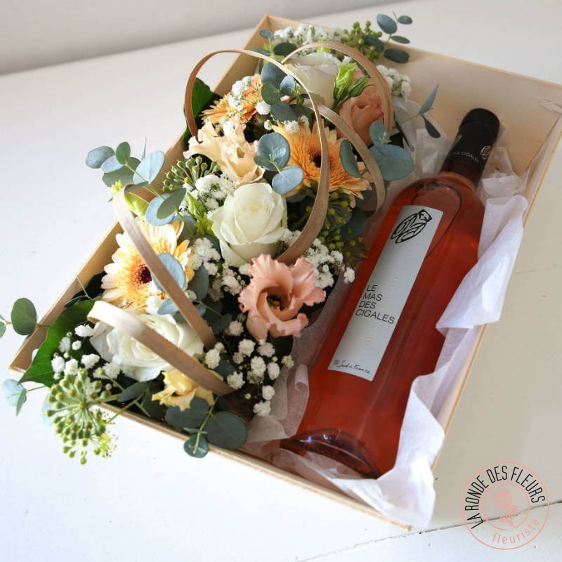 Coffret vin rosé et fleurs la ronde des fleurs livraison rapide rennes