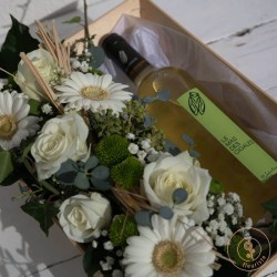 Coffret vin blanc et fleurs