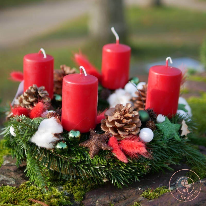 couronne de noel avec bougies rouges La Ronde des Fleurs