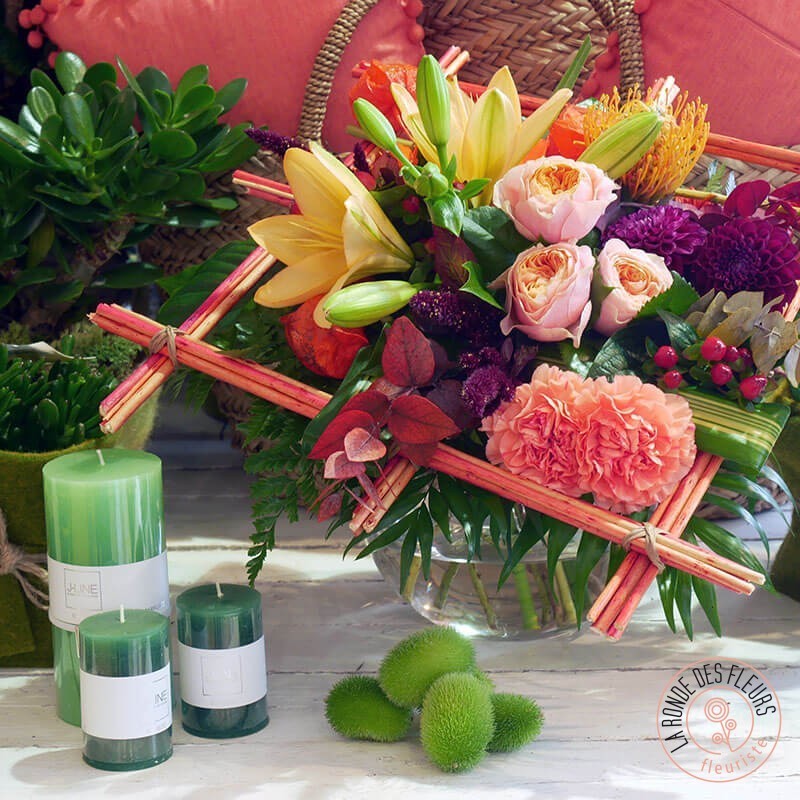 Bouquet carré de fleurs oranges - Ronde des fleurs