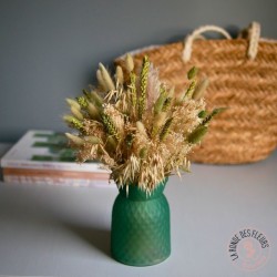 bouquet de fleurs séchées emeraude et son vase La Ronde des Fleurs